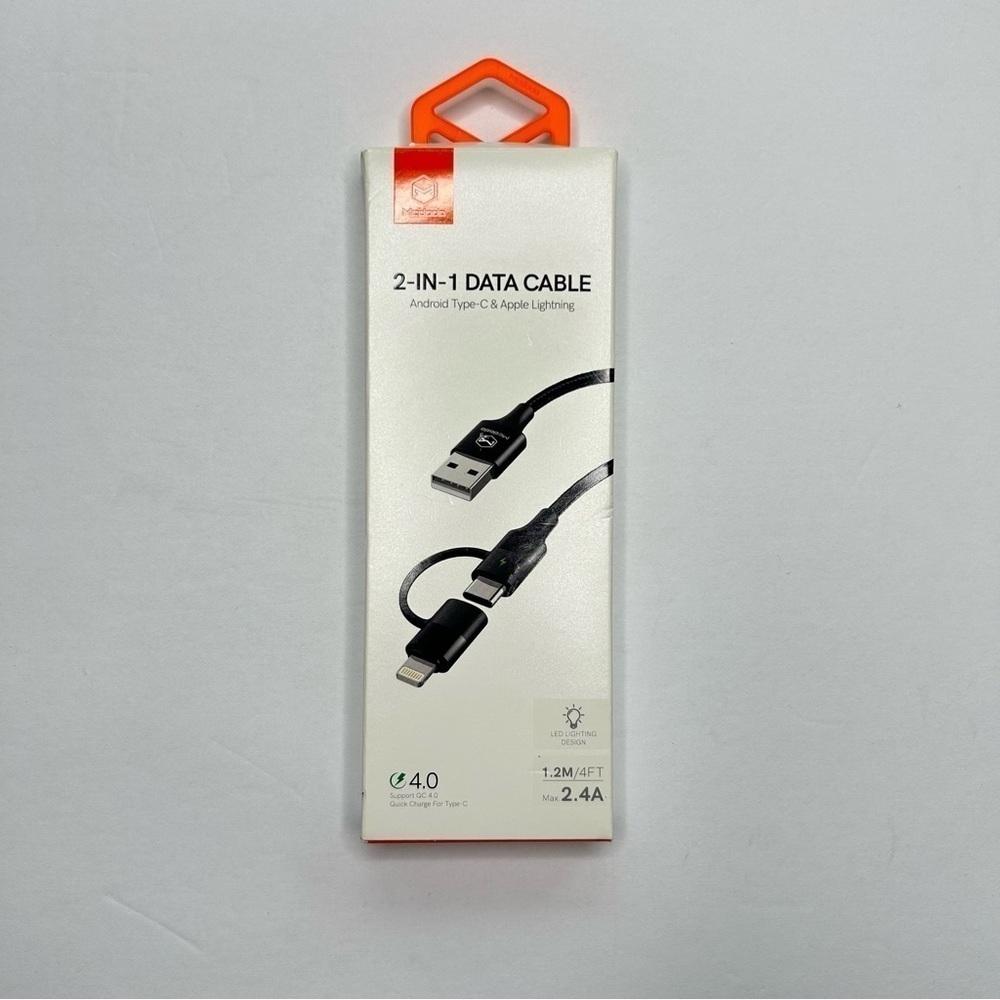 NWOT Mcdodo 2-in-1 Quick Charge Data Cable Android Type C & Apple Lighting 4FT